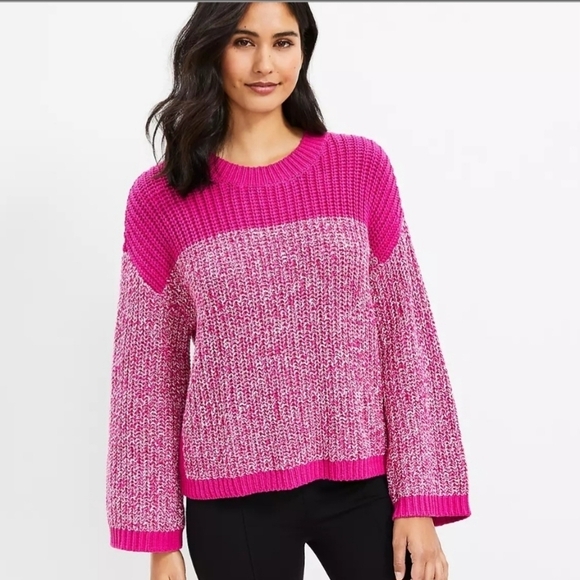 LOFT Lou & Grey Marled Colorblock Sweater pink size M. - Picture 1 of 10